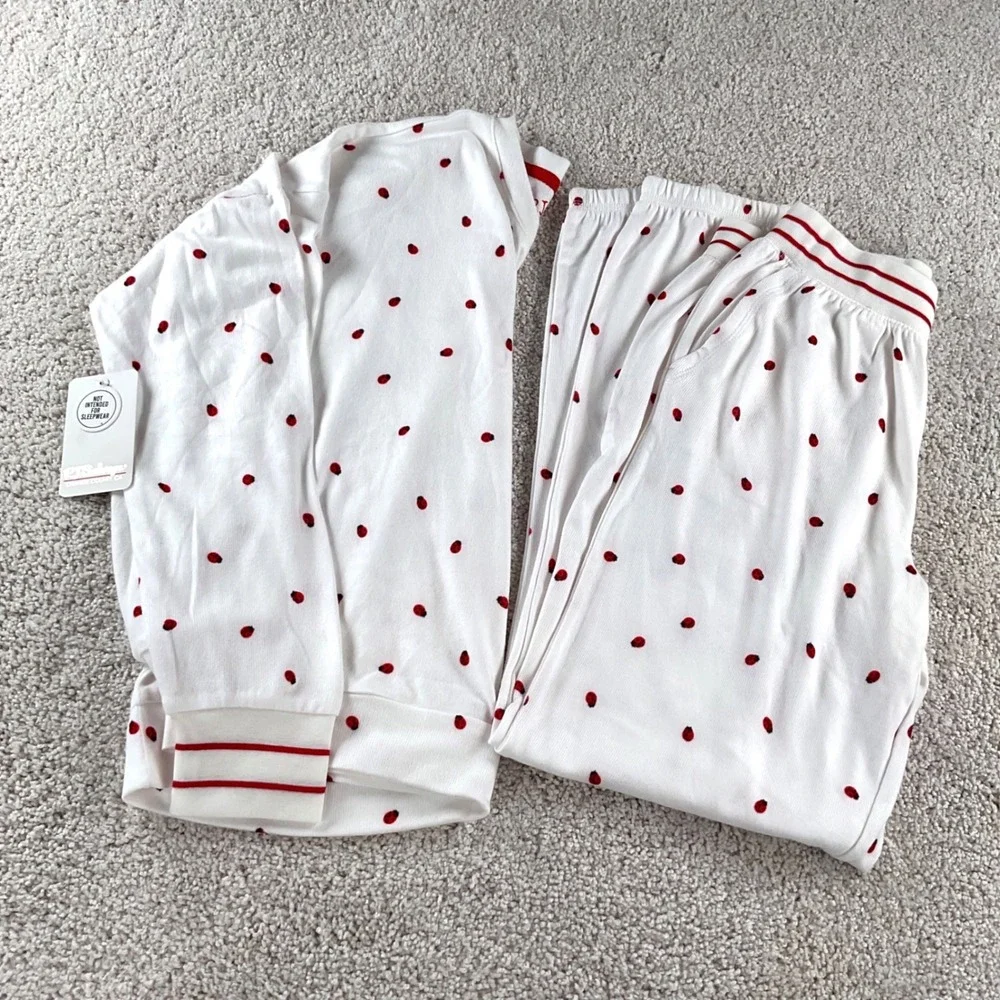 PJ Salvage‎ Tween Kids Ivory Red Ladybug Lounge Set Size 10 MED New with Tags